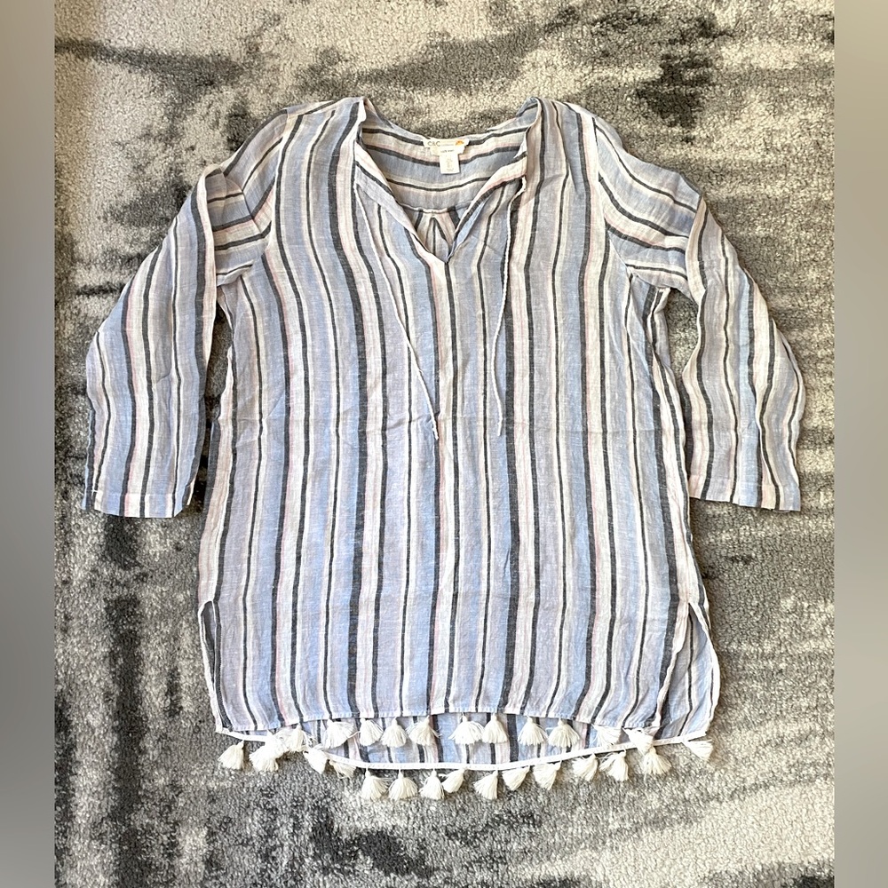 C&C California Linen Swim Coverup Striped Size L